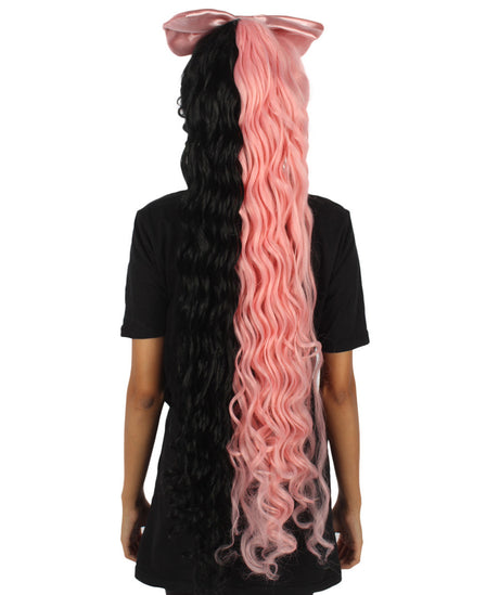 Women's Extra Long High Ponytail in Bubblegum Pink and Black Split Dye - Wavy Adult Lace Wig | Nunique