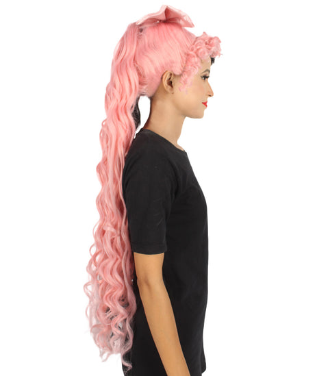 Women's Extra Long High Ponytail in Bubblegum Pink and Black Split Dye - Wavy Adult Lace Wig | Nunique