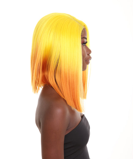 'Till Sunrise Womens Sunrise Shoulder Length 4x4 Lacefront - Dip Dye Synthetic Extra Bright Ombre Shoulder Length Bob - Adult Lace Front Wig | Nunique