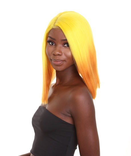 'Till Sunrise Womens Sunrise Shoulder Length 4x4 Lacefront - Dip Dye Synthetic Extra Bright Ombre Shoulder Length Bob - Adult Lace Front Wig | Nunique