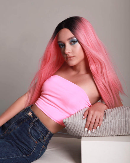 Rachelle Long Straight Center Part Lace Front with Dark Roots - Adult Fashion Wigs | Nunique