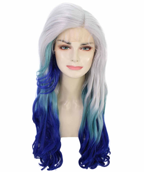 Adult Women's 27" Inch Long Length Wavy C-Part Lace Natural Blue White Ombre Hairline Icon Beauty Wig, 100% Heat Resistant Fibers, Perfect for your Everyday Wear and Styling to your Expectations! -   Wig,  | NU