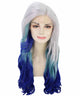 Adult Women's 27" Inch Long Length Wavy C-Part Lace Natural Blue White Ombre Hairline Icon Beauty Wig, 100% Heat Resistant Fibers, Perfect for your Everyday Wear and Styling to your Expectations! -   Wig,  | NU