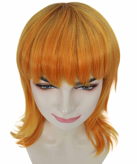 Nunique Adult Women's 17" Inch Long Length Halloween Cosplay Orange Pop Singer Mullet Wig, Synthetic Soft Fiber Hair, Perfect for your next Festival and Group Anime Party! -   Wig,  | NU